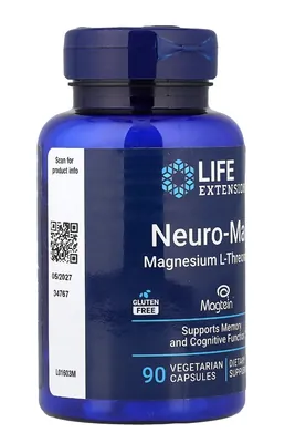 Магній L-треонат Life Extension Magnesium L-Threonate, Neuro-Mag, 90 капсул у рослинній оболонці