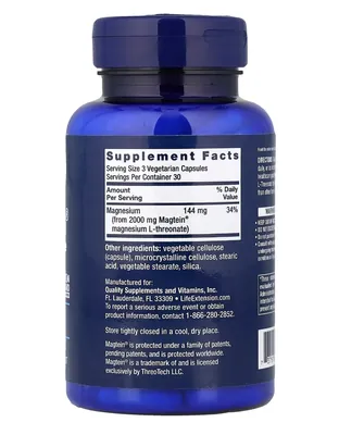 Магній L-треонат Life Extension Magnesium L-Threonate, Neuro-Mag, 90 капсул у рослинній оболонці