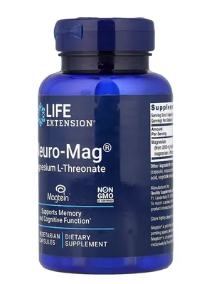 Магній L-треонат Life Extension Magnesium L-Threonate, Neuro-Mag, 90 капсул у рослинній оболонці