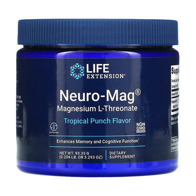 Магний L-треонат Life Extension Magnesium L-Threonate, Neuro-Mag, вкус тропического пунша, 93,35 г (3,293 унции)
