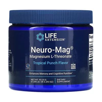 Магній L-треонат Life Extension Magnesium L-Threonate, Neuro-Mag, смак тропічного пуншу, 93,35 г (3,293 унції)