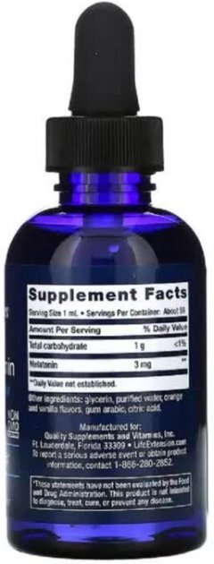 Мелатонин жидкий Life Extension Fast-Acting Liquid Melatonin Citrus-Vanilla Flavor с цитрусово-ванильным вкусом, 2 жидких унции (59 мл)