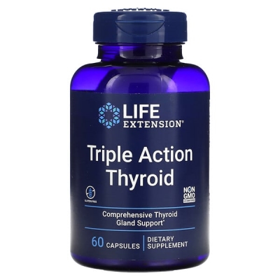 Поддержка щитовидной железы: тироид тройного действия Life Extension Triple Action Thyroid, 60  вегетарианских капсул