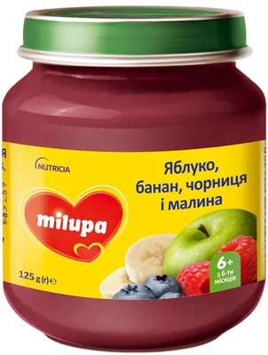 Пюре фруктове Milupa Яблуко, банан, чорниця та малина для дітей з 6 місяців, 125 г