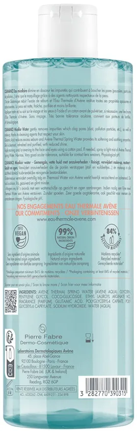 Міцелярна вода Avene Cleanance для комбінованої, жирної та схильної до акне шкіри, 400 мл
