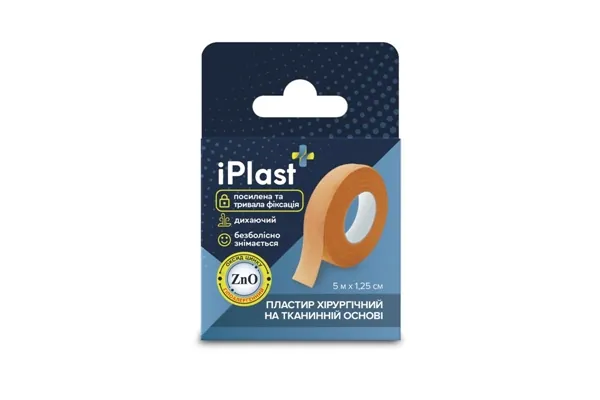 Пластир медичний iPlast хірургічний на тканинній основі, 1,25 см х 5 м, 1 штука