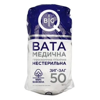 Вата нестерильна BigQ медична гігієнічна, зиг-заг 50 г