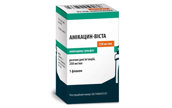 Амікацин-Віста розчин д/ін. 250 мг/мл по 2 мл №1 у флак.