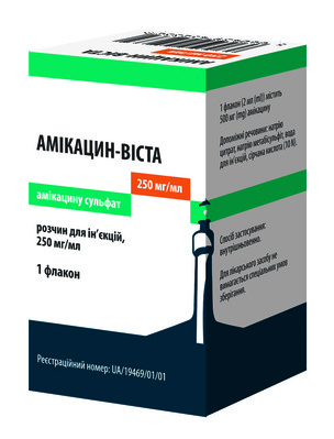 Амикацин-Віста розчин д/ін. 250 мг/мл по 2 мл №1 у флак.