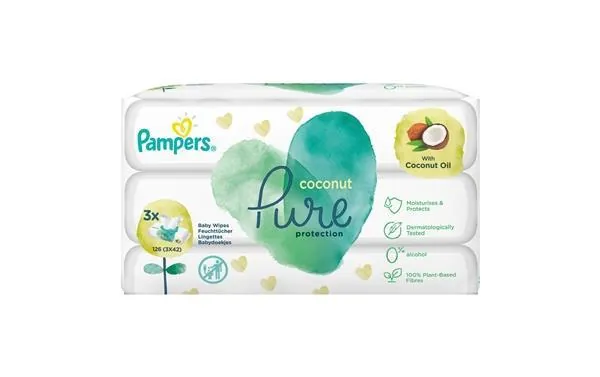 Серветки вологі Pampers Pure Coconut дитячі, 126 шт (3 x 42 шт)
