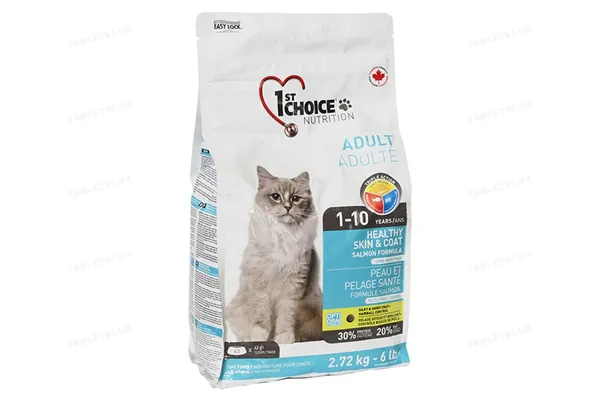 Корм сухий для дорослих котів 1st Choice Adult зі смаком лосося, 2.72 кг