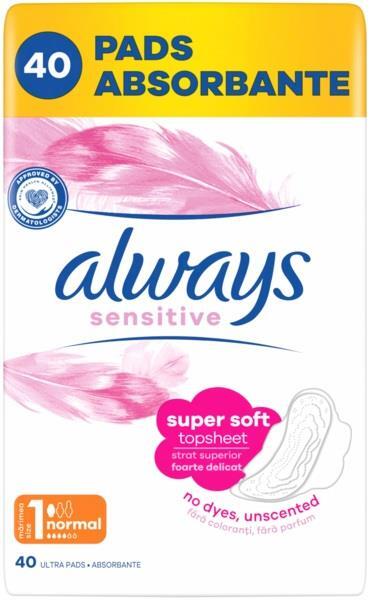 Прокладки гигиенические Always Ultra Sensitive Normal, 4 капли, 1 размер, 40 шт