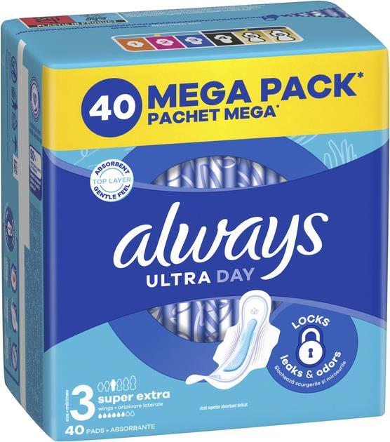 Прокладки гигиенические Always Ultra Day Super Extra, 6 капель, 3 размер, 40 шт