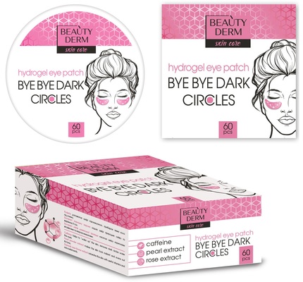 Патчи для кожи вокруг глаз Beauty Derm розовые гидрогелевые Bye Bye dark circles, 60 шт