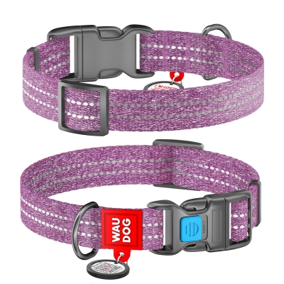 Ошейник для собак Collar WAUDOG Re-cotton QR паспортом, из восстановленного хлопка, пластиковая пряжка, ширина 20 мм, длина 24-40 см