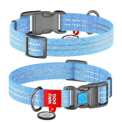 Ошейник для собак Collar WAUDOG Re-cotton QR паспортом, из восстановленного хлопка, пластиковая пряжка, ширина 25 мм, длина 31-49 см
