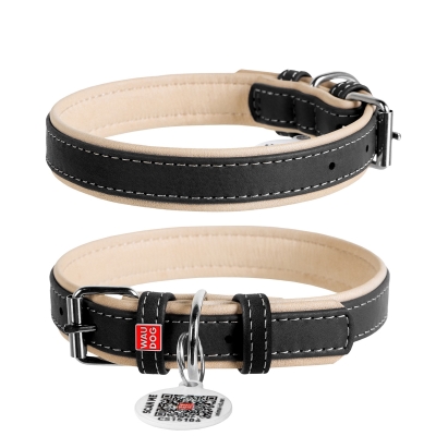 Ошейник для собак Collar WAUDOG WAUDOG Soft с QR паспортом, кожаный, ширина 15 мм длина 27-36 см, черный