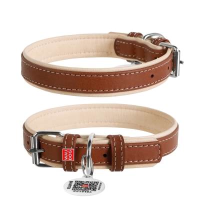 Ошейник для собак Collar WAUDOG WAUDOG Soft с QR паспортом, кожаный, ширина 20 мм длина 30-39 см, коричневый