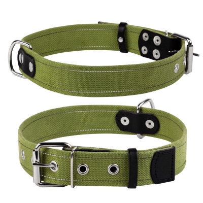Ошейник для собак Collar безразмерный из хлопчатобумажной тесьмы со светоотражающей нитью, ширина 20 мм длина 41 см, зеленый