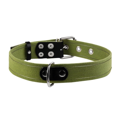 Ошейник для собак Collar безразмерный из хлопчатобумажной тесьмы со светоотражающей нитью, ширина 20 мм длина 41 см, зеленый