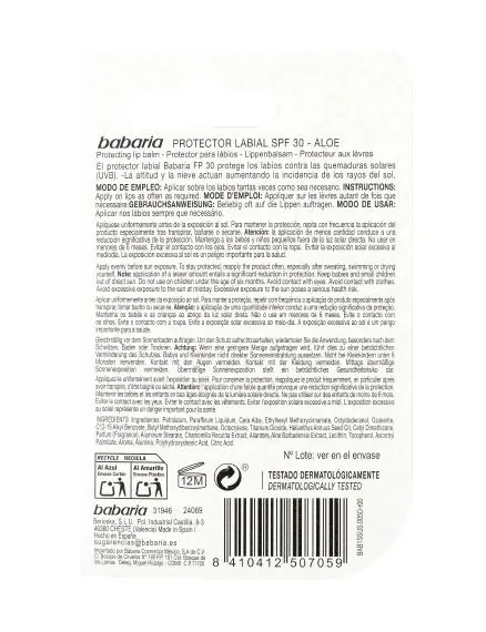 Бальзам для губ Babaria SPF30 захисний, 5,7 мл