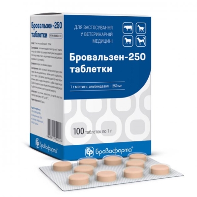 Бровальзен 250 (ДЛЯ ЖИВОТНЫХ) 25% антигельминтик, 100 таблеток