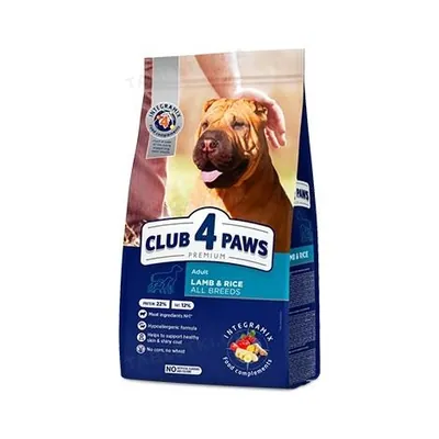 Корм сухий Club 4 Paws Premium для дорослих собак усіх порід з ягням та рисом, 14 кг