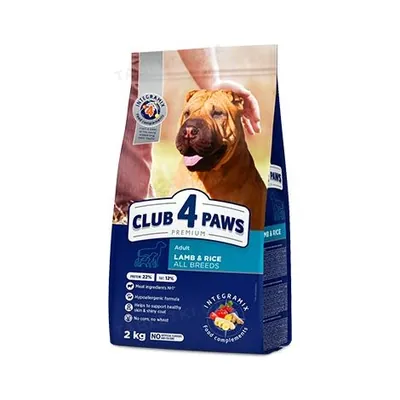 Корм сухий Club 4 Paws Premium для дорослих собак усіх порід з ягням та рисом, 2 кг