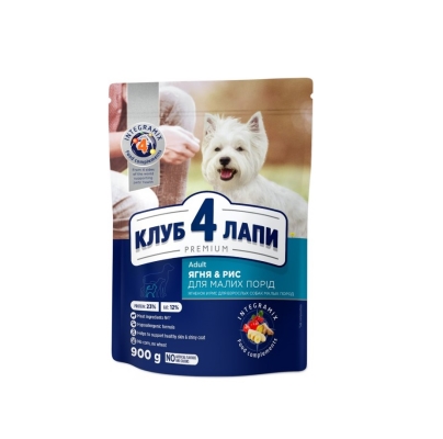 Корм сухой Club 4 Paws Premium для взрослых собак малых пород с ягненком и рисом, 900 г