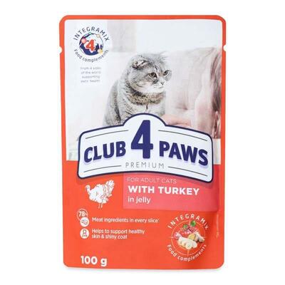 Корм влажный Club 4 Paws для взрослых кошек с Индейкой в ??желе Премиум, 100 г