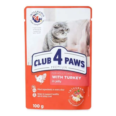 Корм вологий Club 4 Paws для дорослих кішок з Індичкою в желе Преміум, 100 г