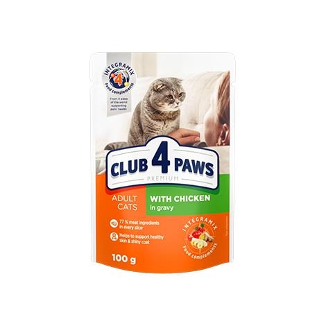 Корм влажный Club 4 Paws для взрослых кошек с Курицей в соусе Премиум, 100 г