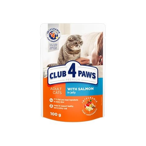 Корм вологий Club 4 Paws для дорослих кішок з Лососем в желе Преміум, 100 г