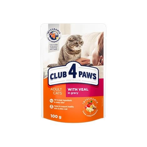 Корм влажный Club 4 Paws для взрослых кошек с Телятиной в соусе Премиум, 100 г