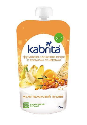 Пюре фруктовое Kabrita Мультизлаковый пудинг со злаками и козьими сливками для детей от 6 месяцев, 100 г