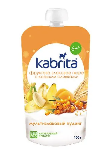 Пюре фруктове Kabrita Мультизлаковий пудинг зі злаками та козячими вершками для дітей від 6 місяців, 100 г
