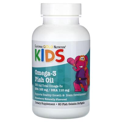 Рыбий жир из омега-3 для детей California Gold Nutrition Kids Omega-3 Fish Oil с клубничным вкусом, 60 капсул из рыбьего желатина