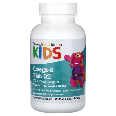Омега-3 для дітей California Gold Nutrition Omega-3 Fish Oil з полуничним смаком, 60 капсул із риб’ячого желатину