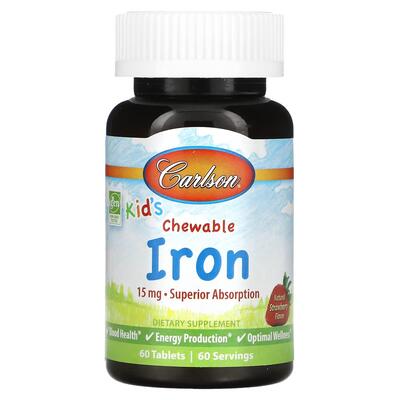 Железо Carlson Labs Chewable Iron 15 мг со вкусом клубники, 60 таблеток