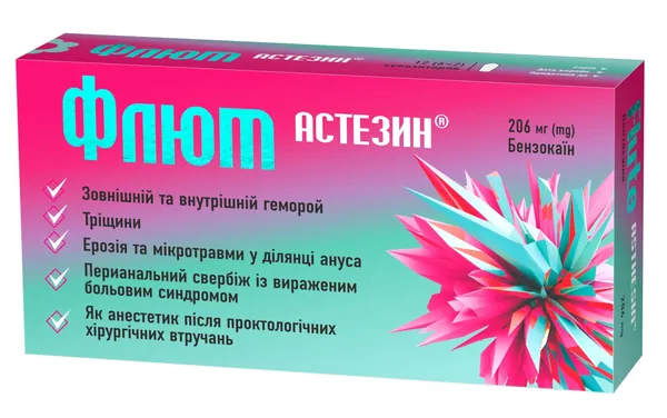 Флют астезин супозиторії по 206 мг №12 (6х2)