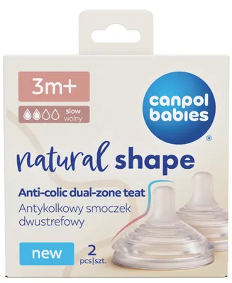 Соска силіконова Canpol Babies Natural Shape 21/751 антиколікова двозонна для пляшечок з широким отвором, 3+ місяців, 2 шт