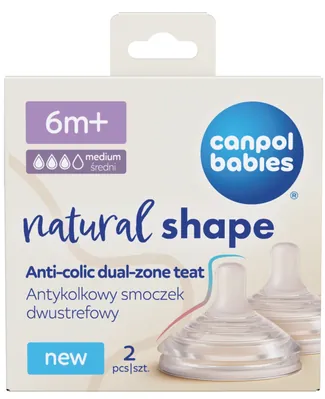Соска силіконова Canpol Babies Natural Shape 21/752 антиколікова двозонна для пляшечок з широким отвором, 6+ місяців, 2 шт