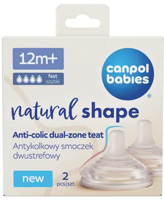 Соска силіконова Canpol Babies Natural Shape 21/753 антиколікова двозонна для пляшечок з широким отвором, 12+ місяців, 2 шт