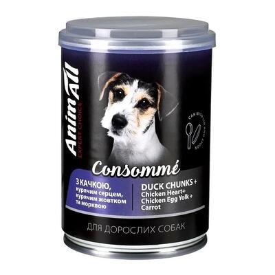 Корм вологий для собак AnimAll Консоме з качкою, курячим серцем і курячим жовтком, 375 г