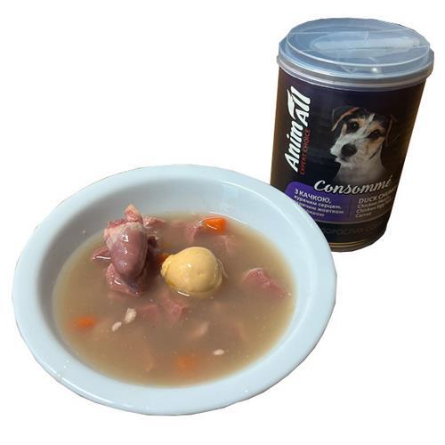 Корм вологий для собак AnimAll Консоме з качкою, курячим серцем і курячим жовтком, 375 г
