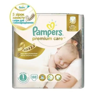 Підгузки дитячі Pampers Premium Care розмір 1, 2-5 кг, 88 шт