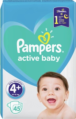 Подгузники детские Pampers Active Baby размер 4+, 10-15 кг, 45 шт