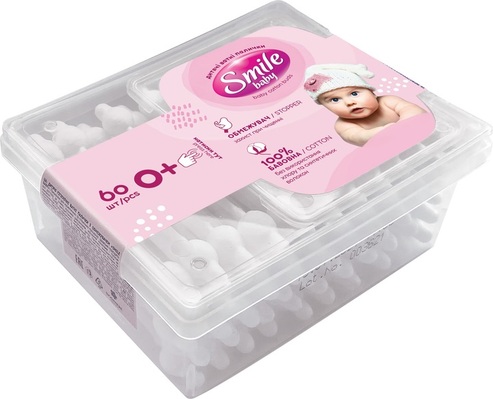 Ватные палочки Smile Baby с ограничителем, 60 шт