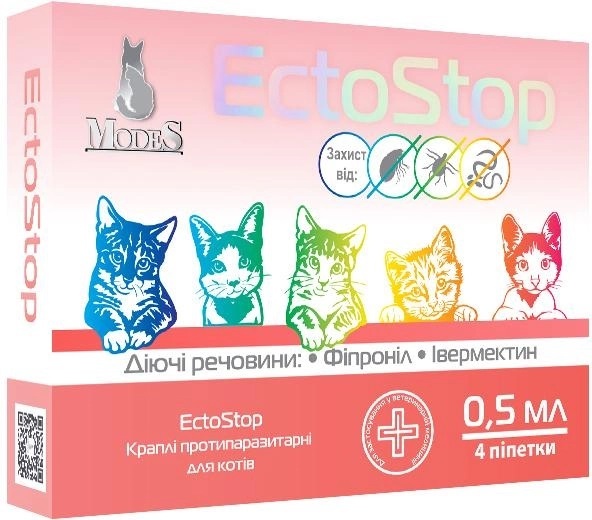 Экто Стоп ModeS капли противопаразитарные для котят до 4 кг, 4 пипетки по 0,5 мл