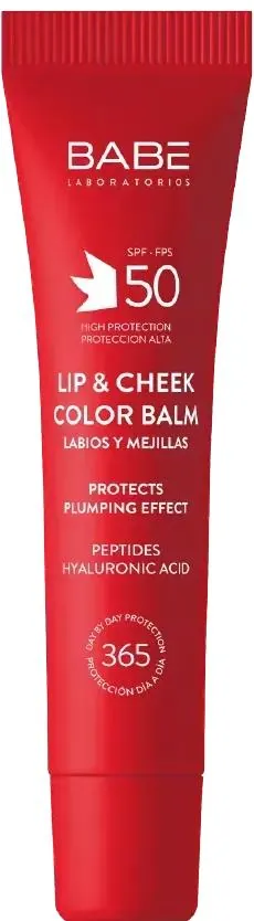 Бальзам-тінт для губ та щік Babe Laboratorios SPF50  із гіалуроновою кислотою та пептидами Red, 20 мл